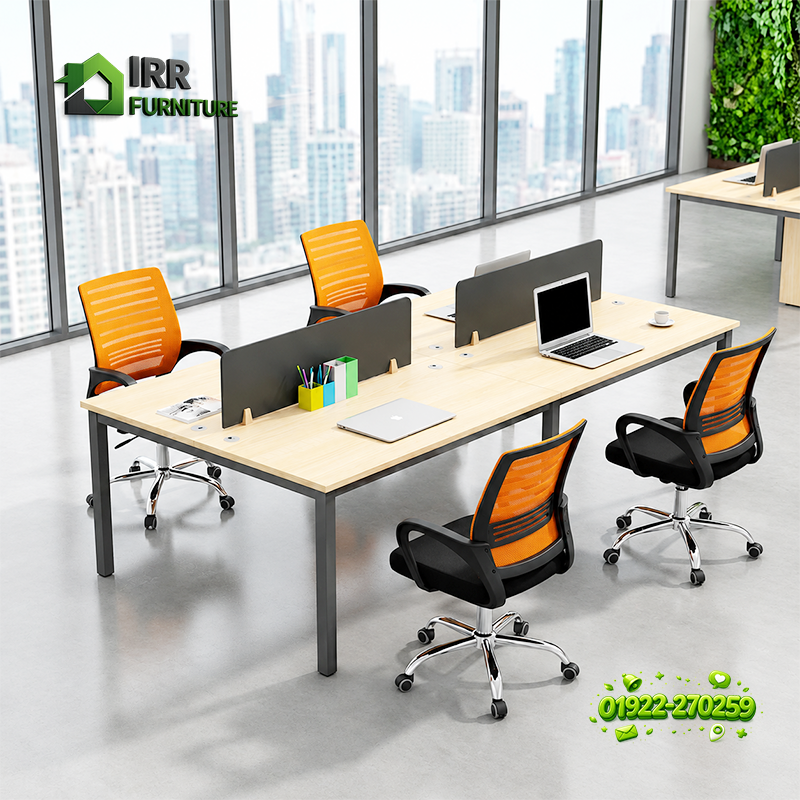 4 Seater Modular Office Desk with Metal Frame